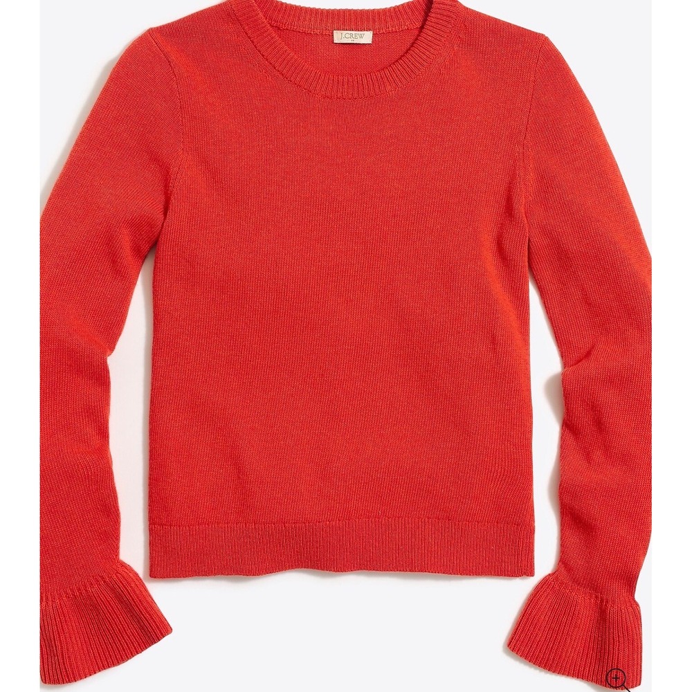 J.Crew Womens Ruffle Cuff Crewneck Sweater Red Cotton Wool Blend G9861 Size S